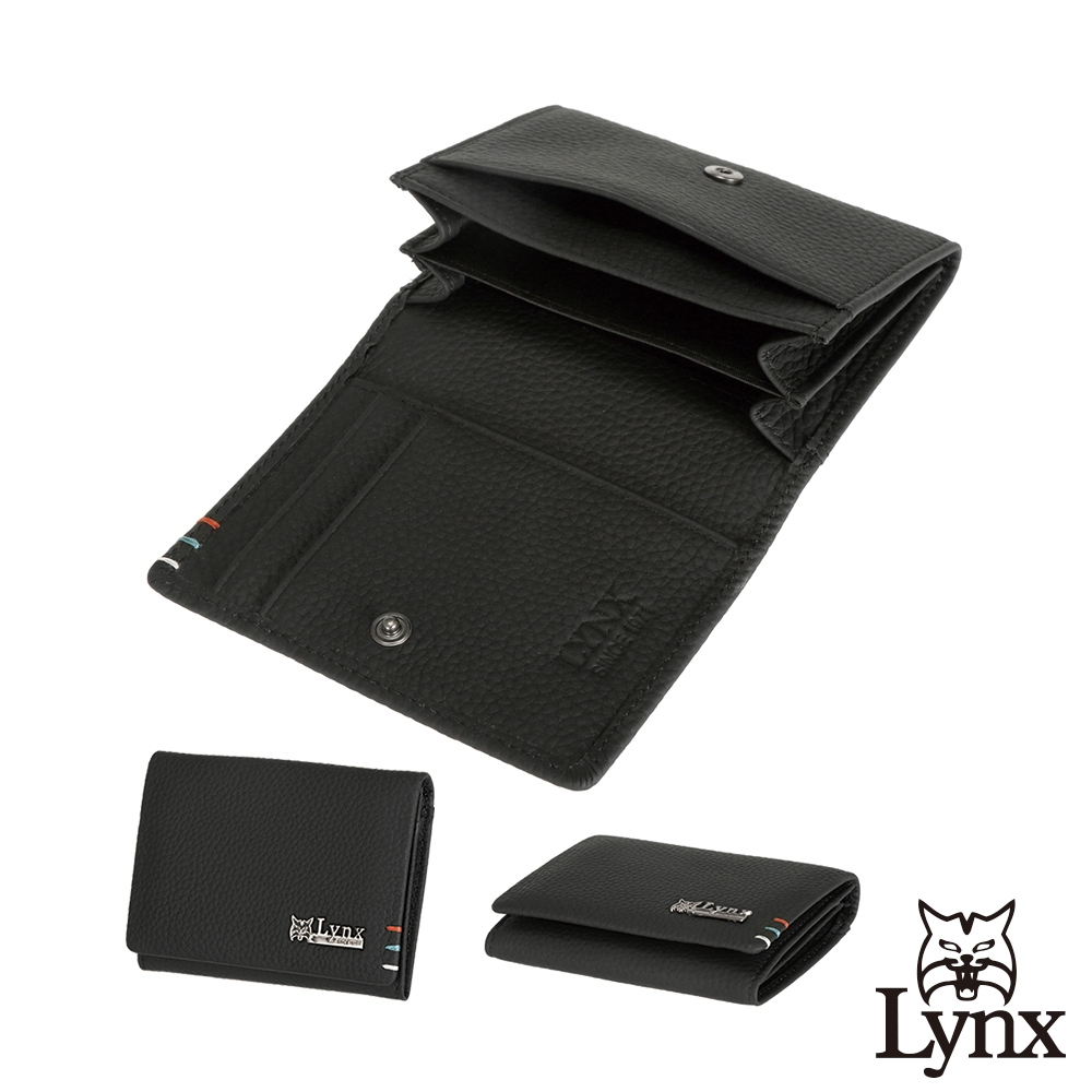 【Lynx】美國山貓自然紋進口牛皮名片夾皮夾錢包-黑色