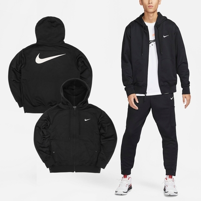 Nike 外套 Therma-FIT Full-Zip 男款 黑 白 連帽 保暖 大Logo 拉鍊口袋 FB7116-010