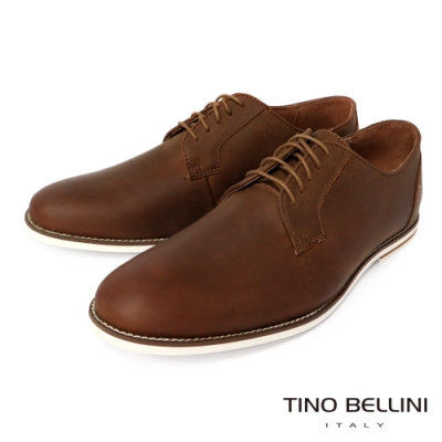TINO BELLINI 男款 素面皮革工藝綁帶休閒紳士鞋