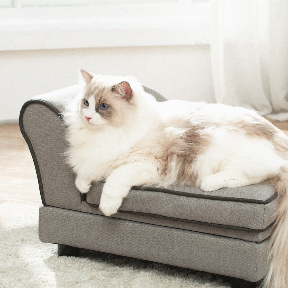 【Teamson pets】可掀蓋置物寵物貴妃沙發躺椅-小 可拆換洗墊/寵物窩/貓窩/狗窩/睡窩