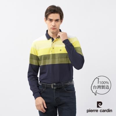 Pierre Cardin皮爾卡登 男款 定位橫條長袖POLO衫-黃色(5235203-53)
