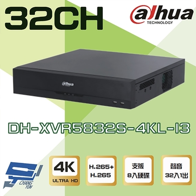 昌運監視器 大華 DH-XVR5832S-4KL-I3 32路 4K-N/5MP XVR 8硬碟 錄影主機