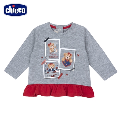 chicco- 泰迪女孩-花紗荷葉下襬長版長袖上衣