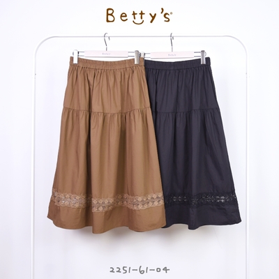 betty’s專櫃款　腰鬆緊蕾絲拼接裙(咖啡色)