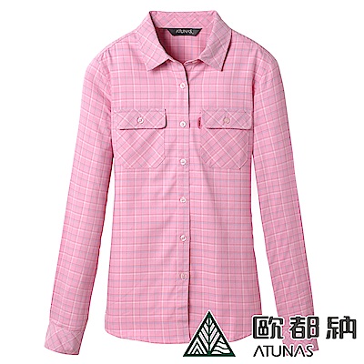 【ATUNAS 歐都納】女款中空纖維保暖長袖格子襯衫A-S1812W粉紅格