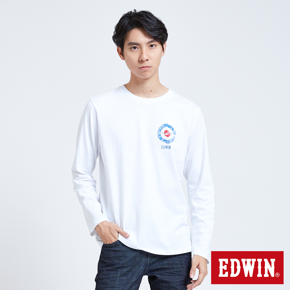 EDWIN 搖滾不死 MODS斑駁標靶紅心長袖T恤-男-白色