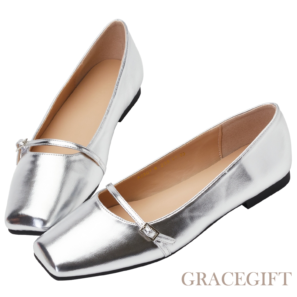 【Grace Gift】優雅女孩芭蕾平底鞋 銀