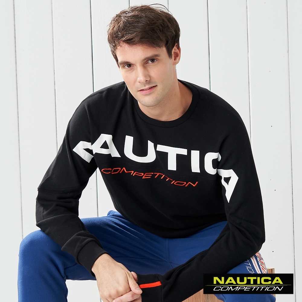 Nautica COMPETITION大LOGO長袖大學T恤-黑色