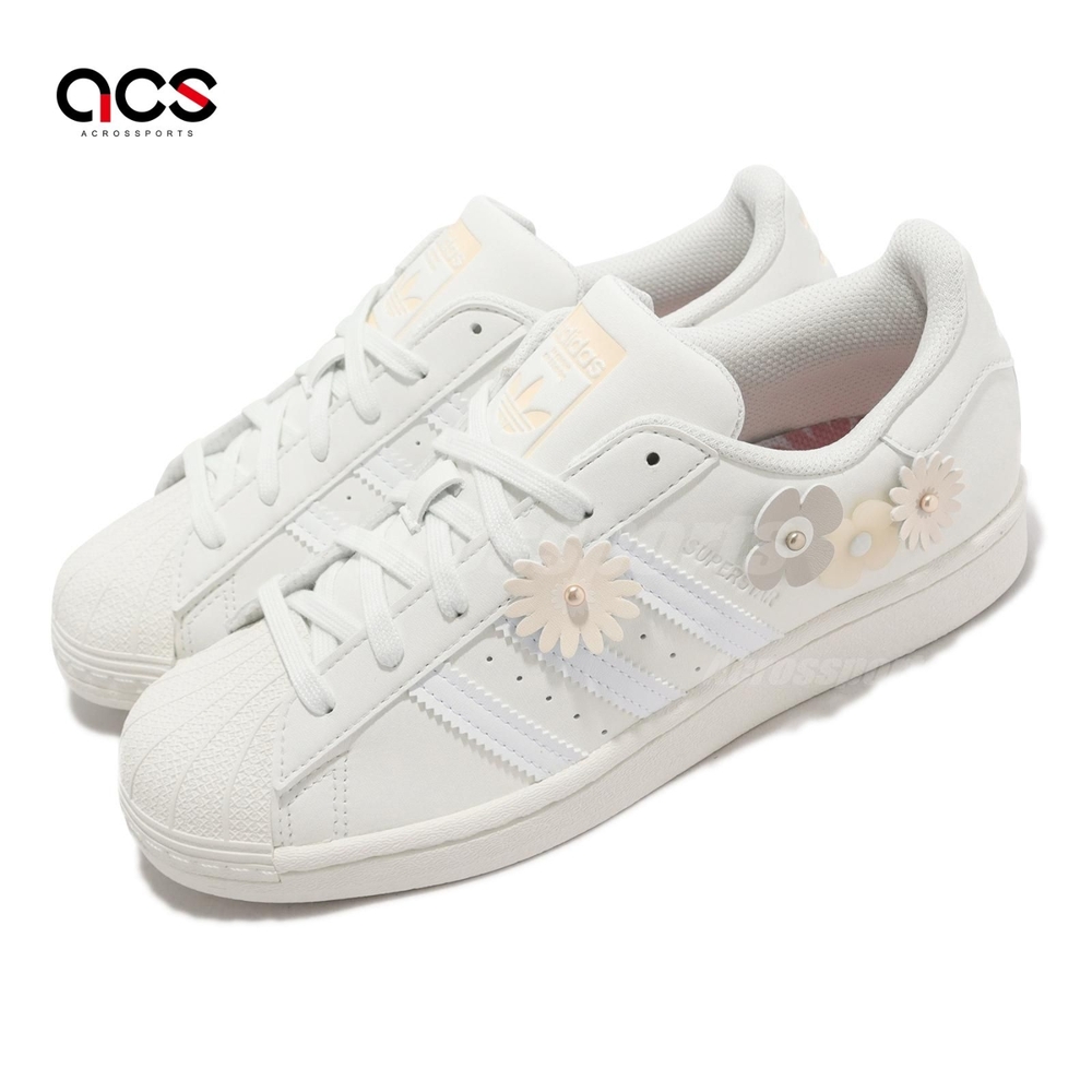 adidas 休閒鞋 Superstar W 女鞋 白 粉橘 花 貝殼頭 三葉草 愛迪達 GX2172