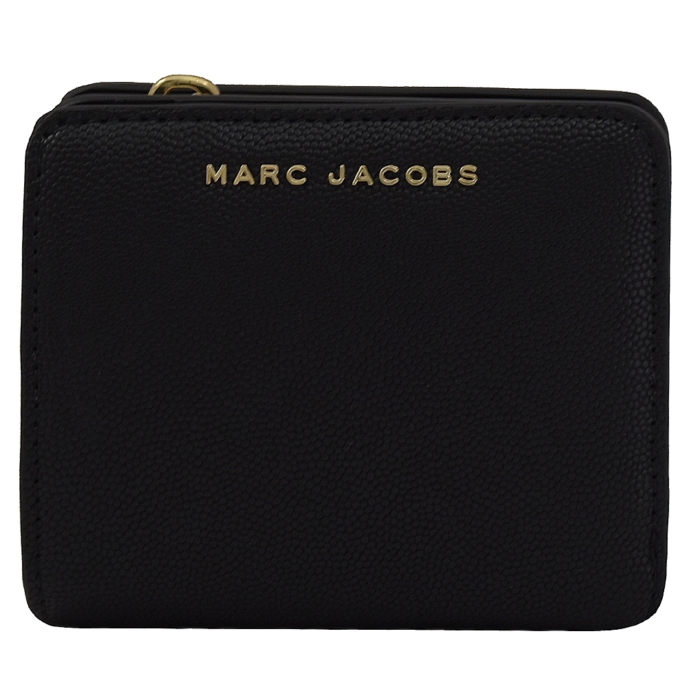 MARC JACOBS 金屬LOGO粒紋防刮釦式零錢短夾(黑)