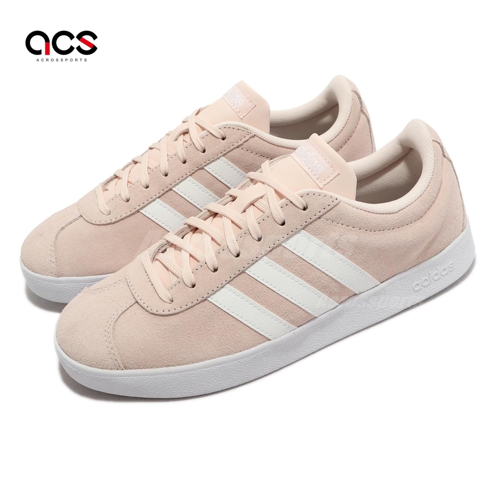 adidas 休閒鞋 VL Court 2 女鞋 淡粉 奶茶色 白 復古 麂皮 三線 愛迪達 FW1370