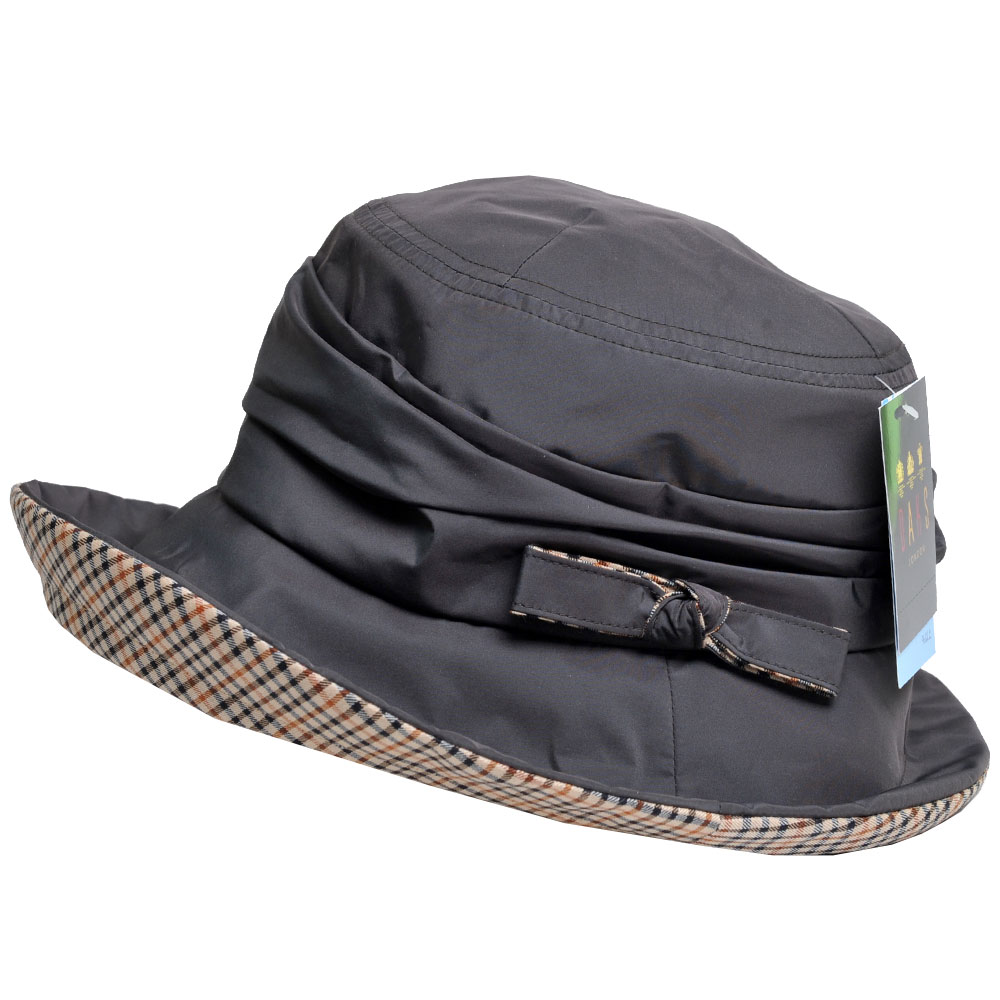 DAKS 日本製抗UV科技纖維格紋蝴蝶結造型遮陽帽(黑灰)