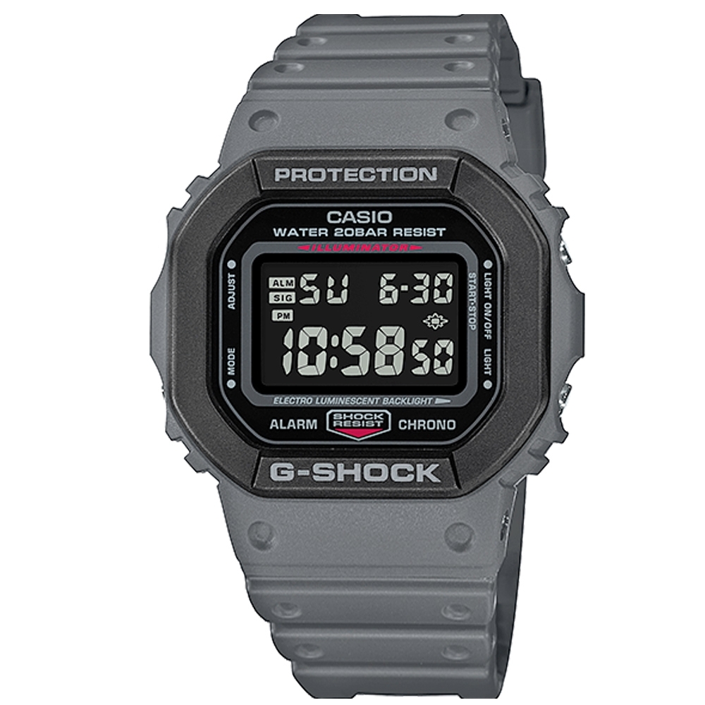 G-SHOCK CASIO 經典方型 軍事風 電子液晶 防水 橡膠手錶-深灰色/44mm