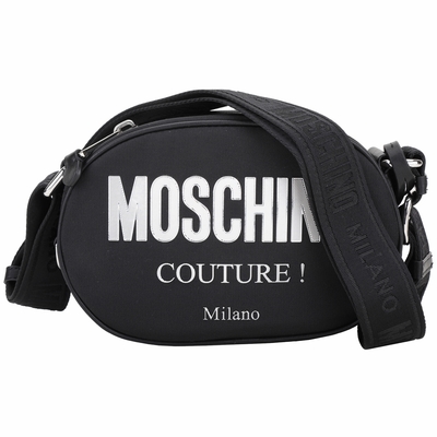 moschino 斜紋帆布銀字母斜背包(黑色)