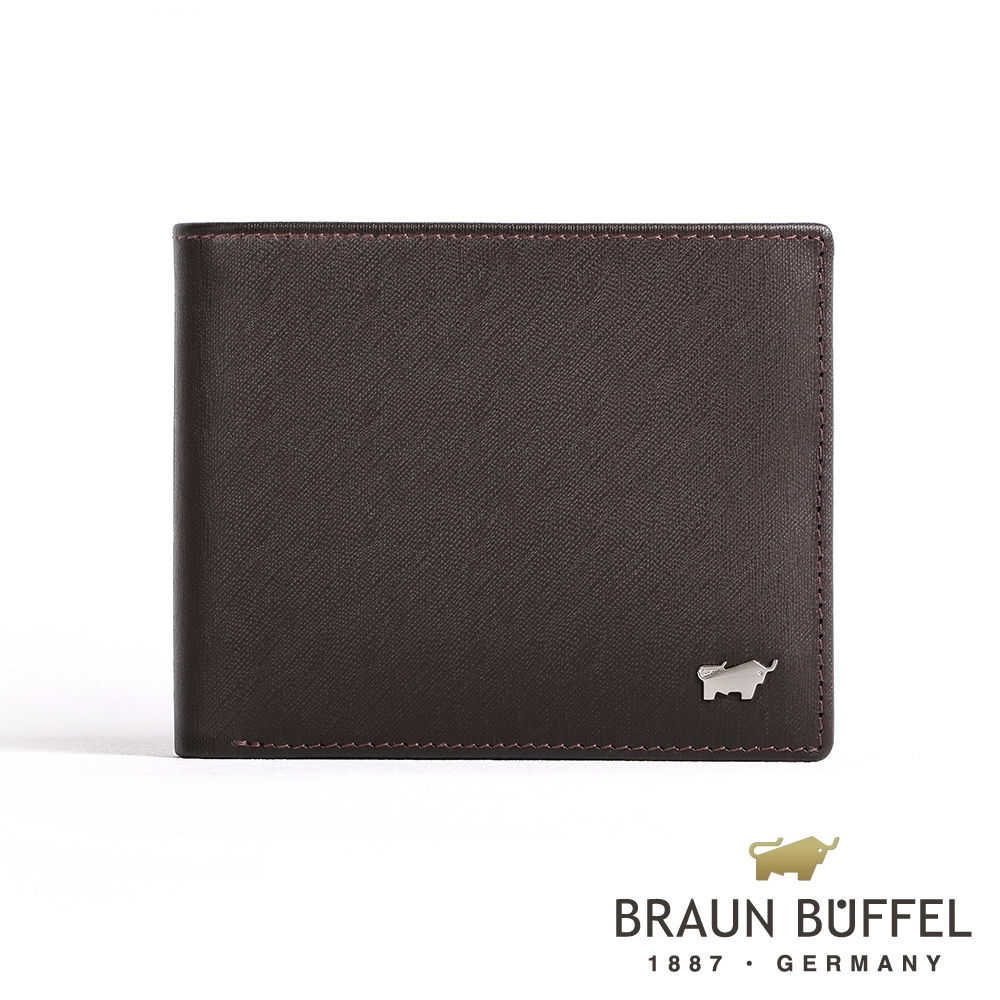 【BRAUN BUFFEL 德國小金牛】台灣總代理 HOMME-M 8卡中間翻零錢袋短夾-咖啡色/BF306-318-ENY