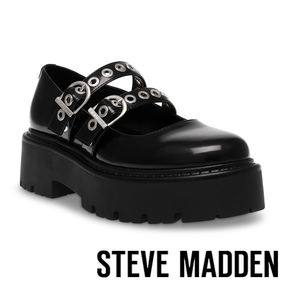 STEVE MADDEN-OVERT 雙扣帶厚底瑪莉珍鞋-黑色