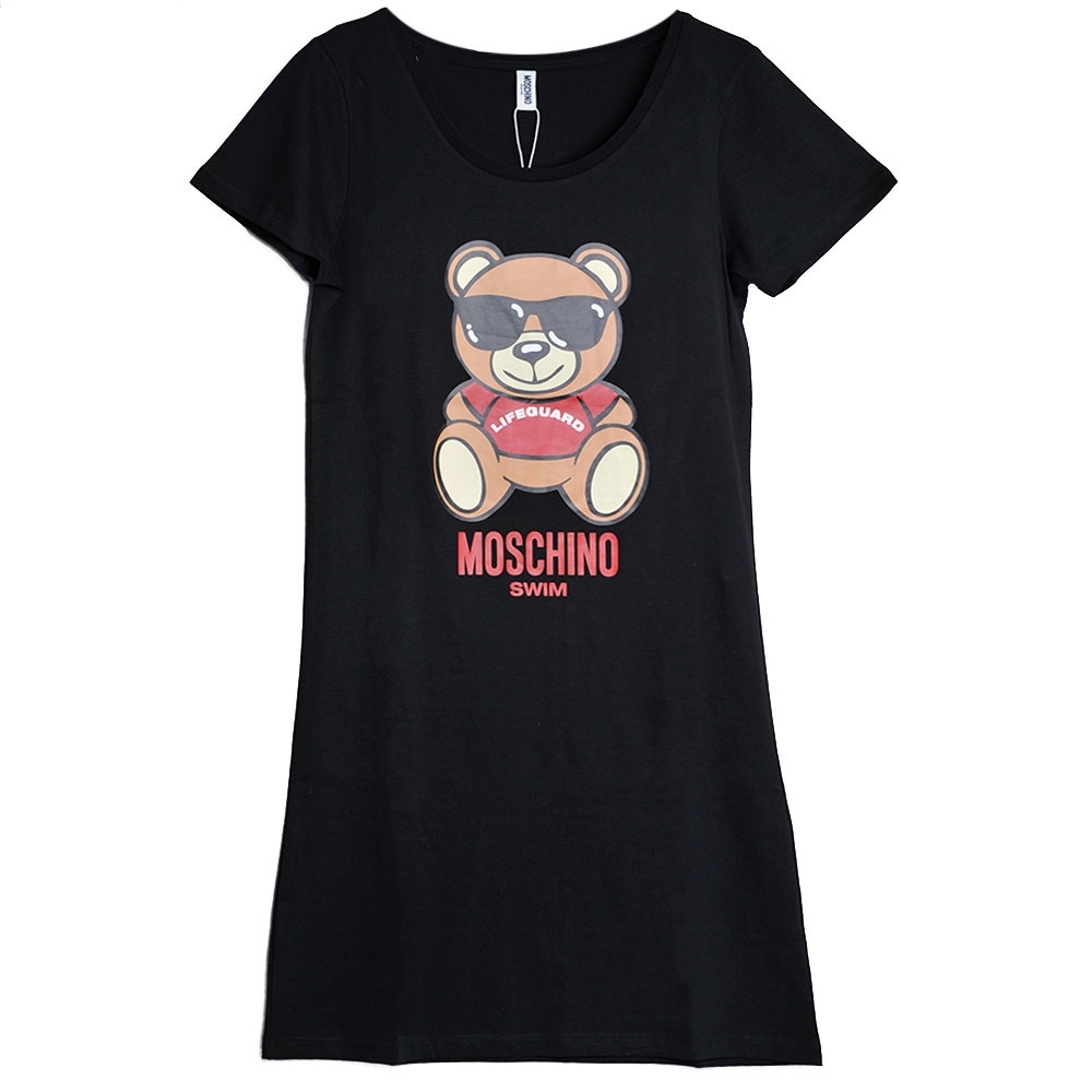 MOSCHINO TOY小熊字母LOGO圖騰100%棉質連身T恤(黑/S)