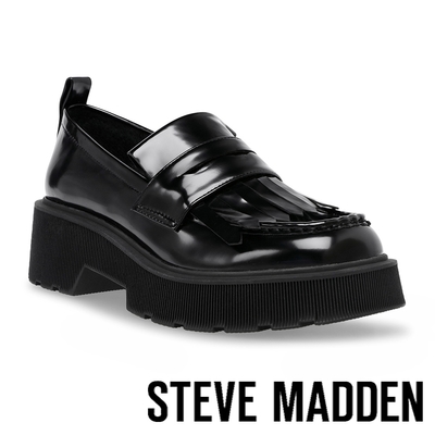 STEVE MADDEN-MARLEIGH 皮革流蘇厚底樂福鞋-黑色