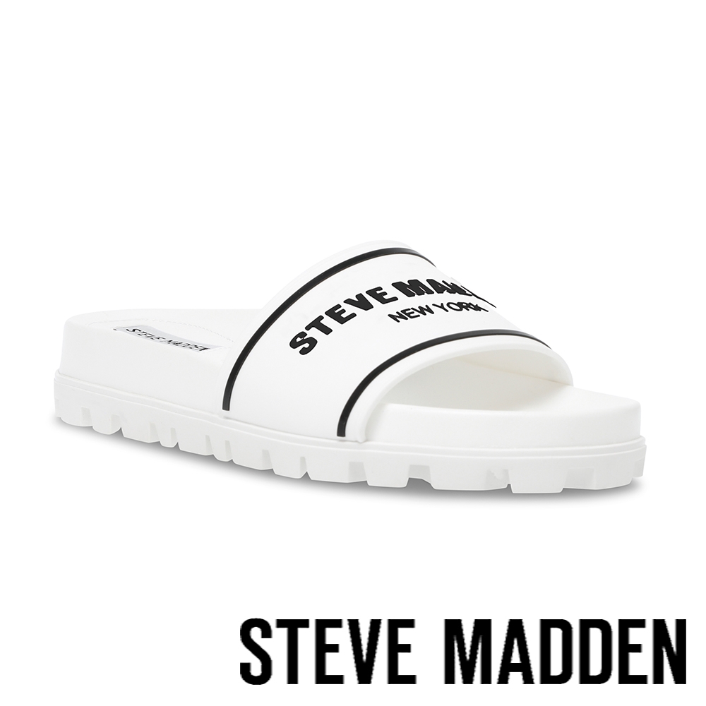 STEVE MADDEN-SNAPSHOT 潮流字母平底休閒拖鞋-白色