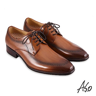 A.S.O職場通勤 零壓挺力刷色工藝德比紳士鞋-茶