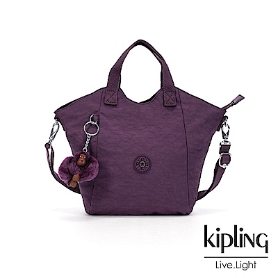 Kipling 低調奢華深紫色輕盈手提斜背包-NORI