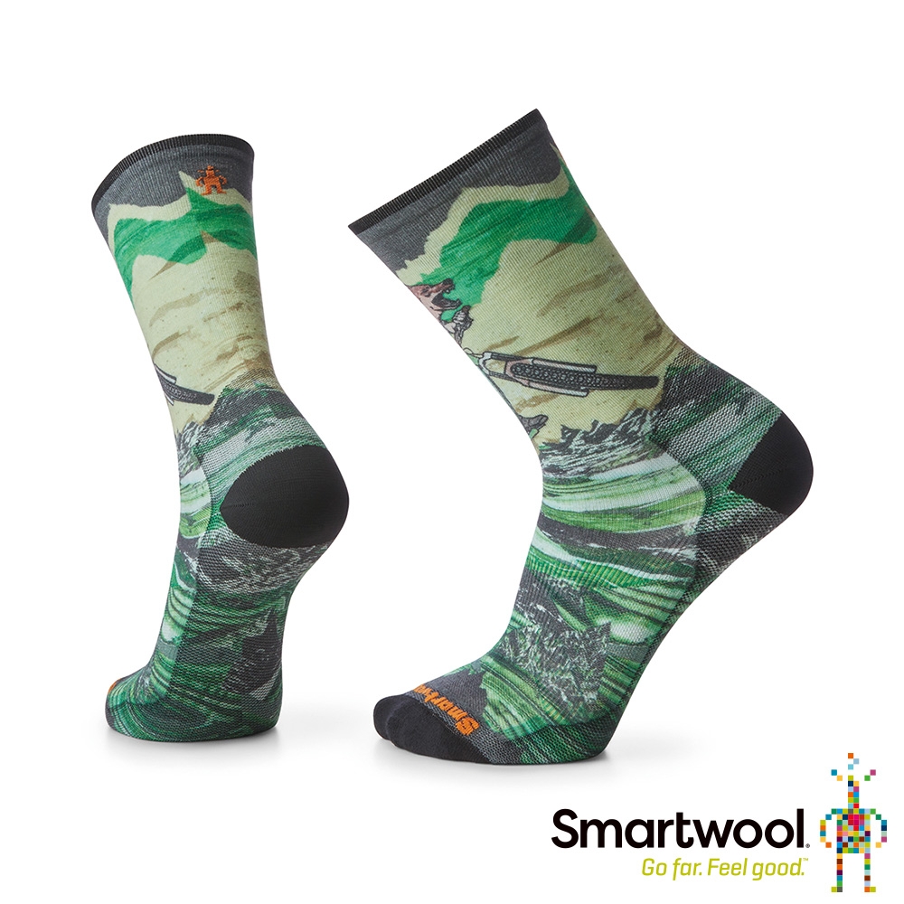 官方直營 Smartwool 自行車超輕減震PRINT中長襪-狼嚎飆速 自然白