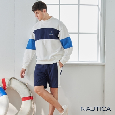 Nautica 男裝 修身拼接刷毛運動短褲-深藍