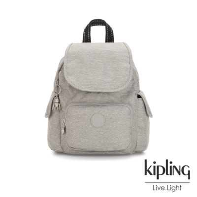 Kipling 清新柔和丹寧灰拉鍊掀蓋後背包-CITY PACK MINI