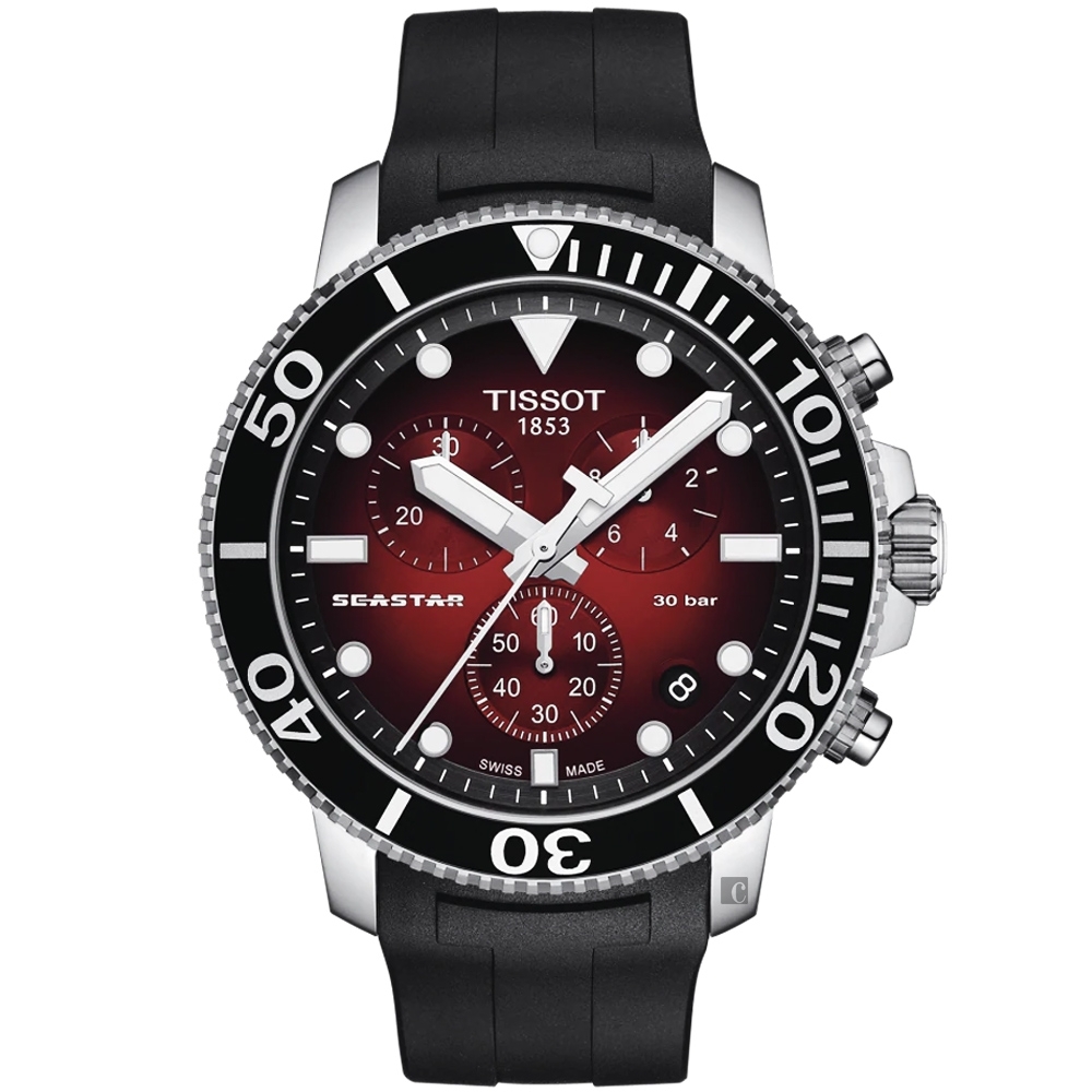 TISSOT 天梭 官方授權 Seastar 1000 海洋之星300米潛水石英計時手錶 送禮推薦-紅/45.5mm T1204171742100