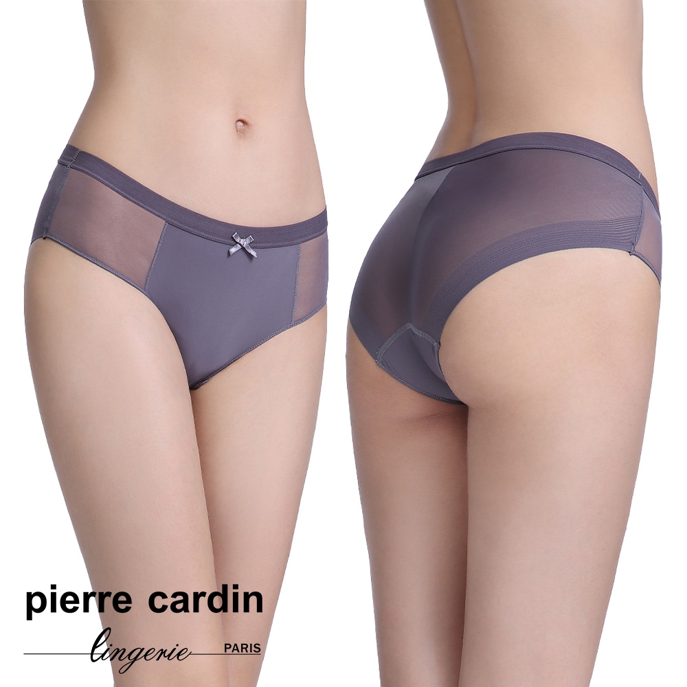 【pierre cardin 皮爾卡登女性內衣】蝴蝶結簡約透膚美臀平口褲-深灰