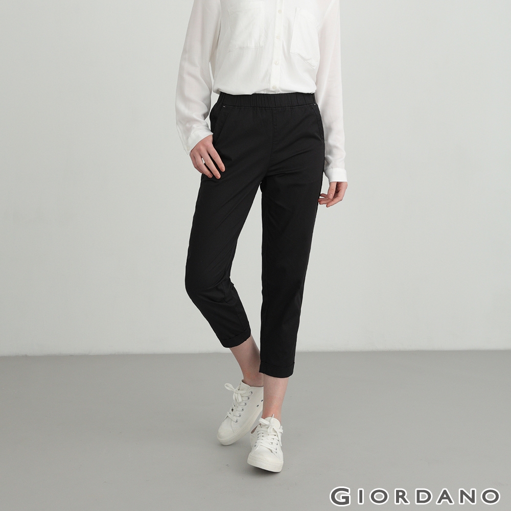 GIORDANO 女裝純棉鬆緊腰休閒褲 - 09 標誌黑