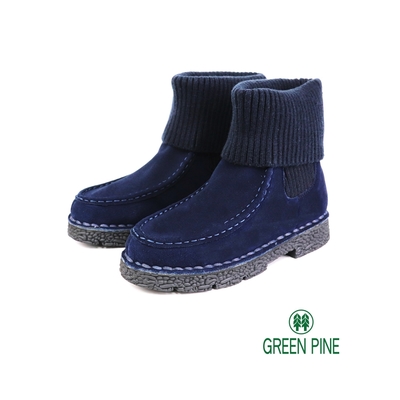 GREEN PINE寒流必穿麂皮時尚毛線筒女短靴藍色(00187086)