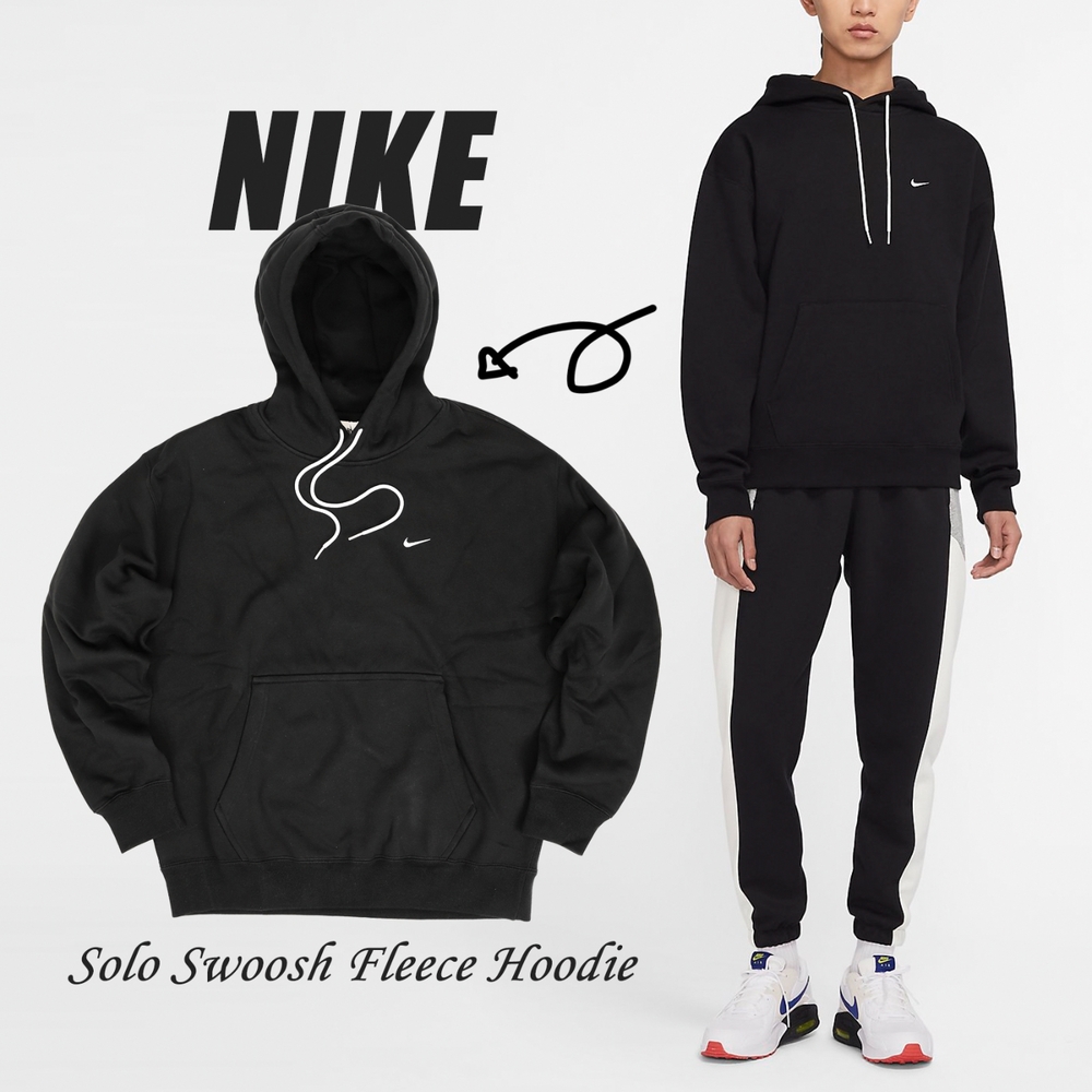 Nike 長袖上衣 Solo Swoosh Fleece Hoodie 男款 黑 內刷毛 連帽 帽T 小勾 DA0316-010