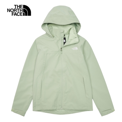 【The North Face 官方旗艦】北面女款綠色防水透氣可調節收納連帽衝鋒衣｜88FYI0G