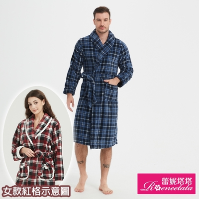 睡衣 蘇格蘭格紋 極暖超柔軟水貂絨男性長袖睡袍(R20206-10藍格紋) 蕾妮塔塔
