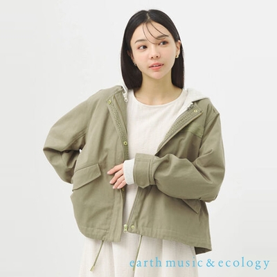 earth music 【SET ITEM】無領束腰軍裝外套+素面連帽外套