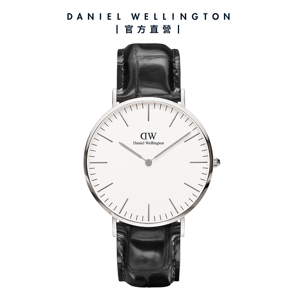 Daniel Wellington DW 手錶 Classic Reading 40mm爵士黑壓紋真皮錶-白錶盤-銀框 DW00100028