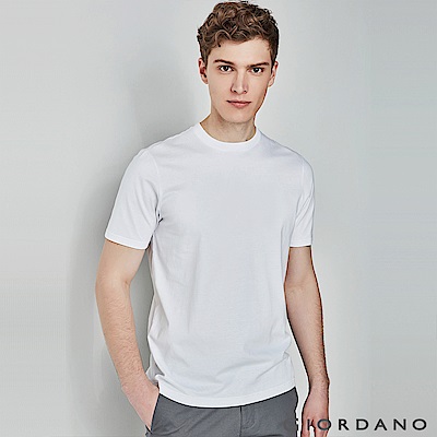 GIORDANO  男裝純棉經典素色貼領T恤-01 標志白色