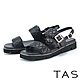 TAS 水鑽飾釦菱格縫線真皮厚底涼鞋 黑色 product thumbnail 1