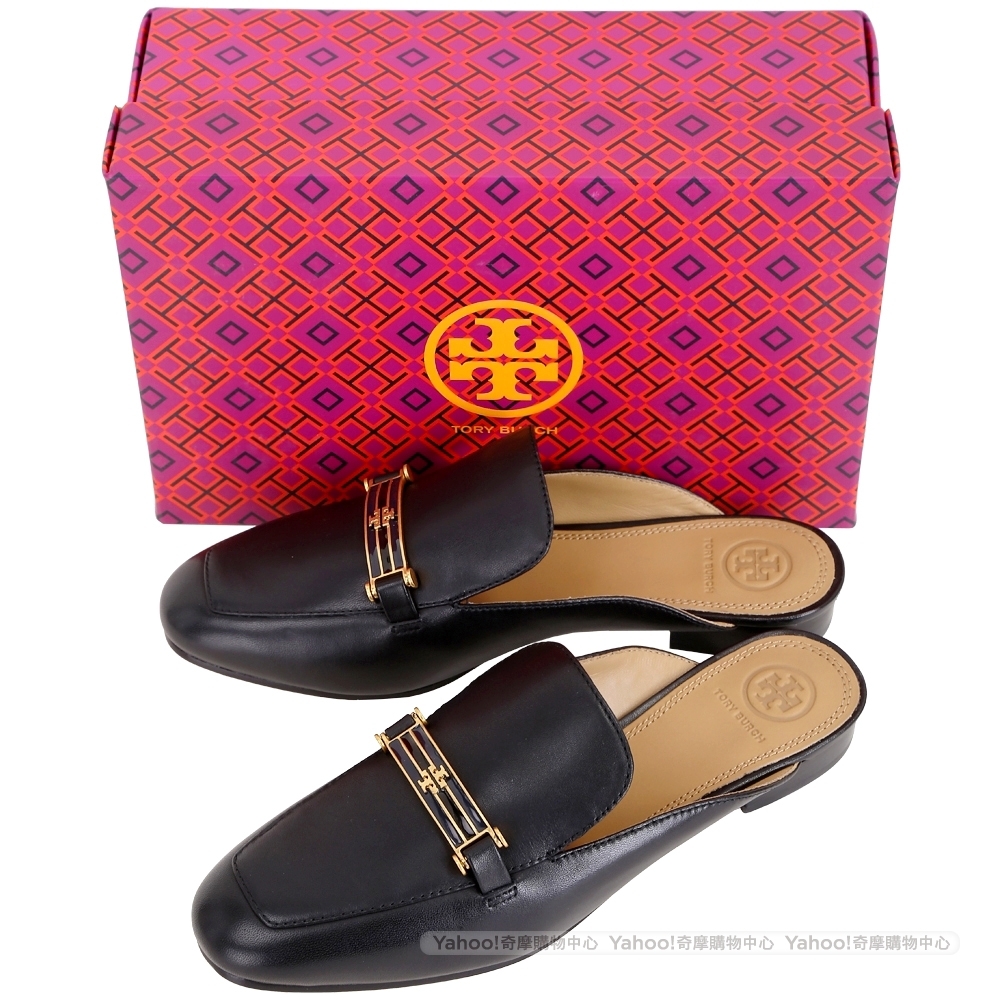 TORY BURCH Amelia 雙T黃銅金屬標誌牛皮穆勒鞋(黑色) | 精品服飾/鞋子| Yahoo奇摩購物中心