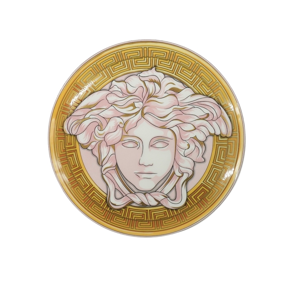 Versace Home 系列 17cm 金邊粉色美杜莎瓷器圓盤