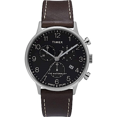 TIMEX 天美時 復刻系列 三眼計時復古手錶-黑x咖啡色表帶/40mm