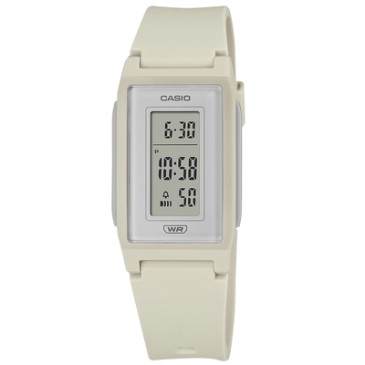 CASIO 卡西歐 環保材質 輕薄長型 LED 計時 鬧鈴 電子橡膠手錶 米白色 LF-10WH-8 22mm