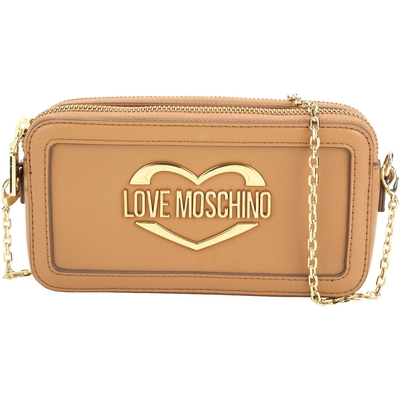 love moschino 愛心字母標誌可拆鍊帶斜背/手拿包(棕色)