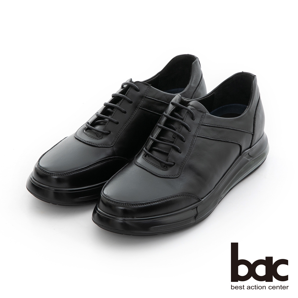【bac】舒適跨界 真皮綁帶氣墊底休閒鞋-黑