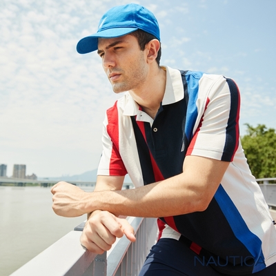 Nautica 男裝 繽紛條紋拼接純棉短袖POLO衫-藍紅