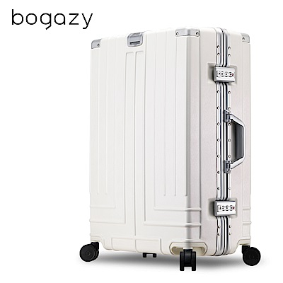 Bogazy 王爵天下 25吋PC拉絲紋鋁框行李箱(珍珠白)