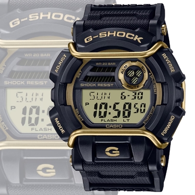 CASIO卡西歐 G-SHOCK 嘻哈街舞時尚 休閒黑電子錶-黑金 GD-400GB-1B2 防水200米