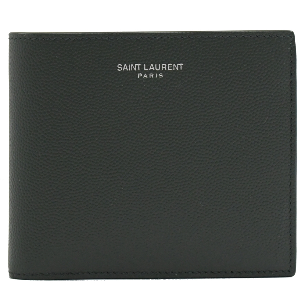 YSL Saint Laurent 燙銀LOGO對開八卡短夾(墨綠)