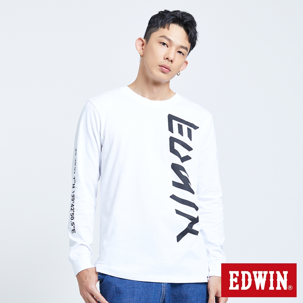 EDWIN EFS LOGO座標薄長袖T恤-男-白色